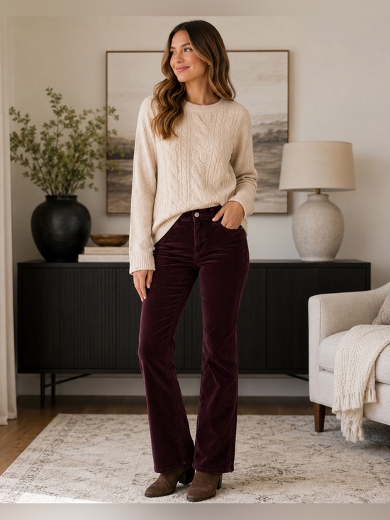 Lands' End Pants - Lands’ End Burgundy Corduroy Pants Women’s Size 10 Bootcut Stretch 31” Inseam